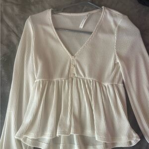 Altar'd State Cream Ribbed V-Neck Peplum Top